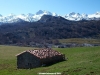 cabaña en la vega de Enol , al fondo  el macizo del Cornión